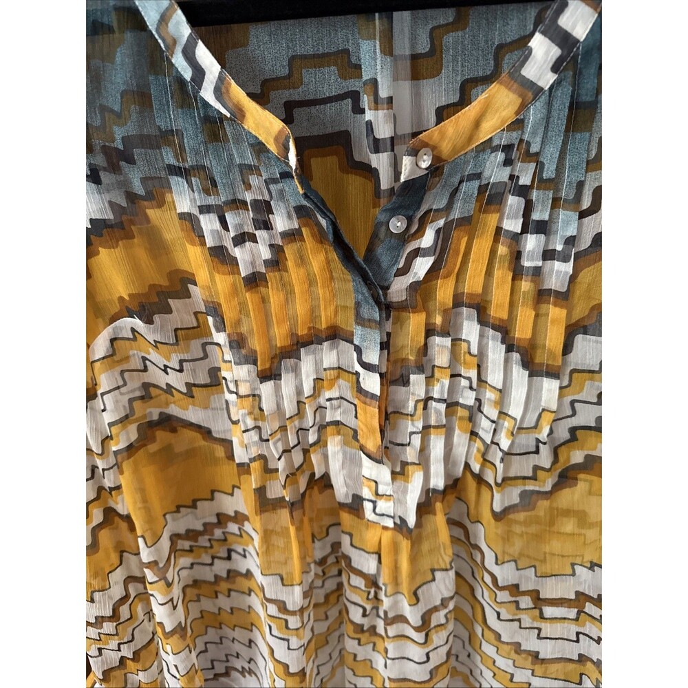 Anthropologie Daniel Rainn Large Sheer Blouse Southwestern Vibe Roll Tab Flowy - Picture 3 of 6